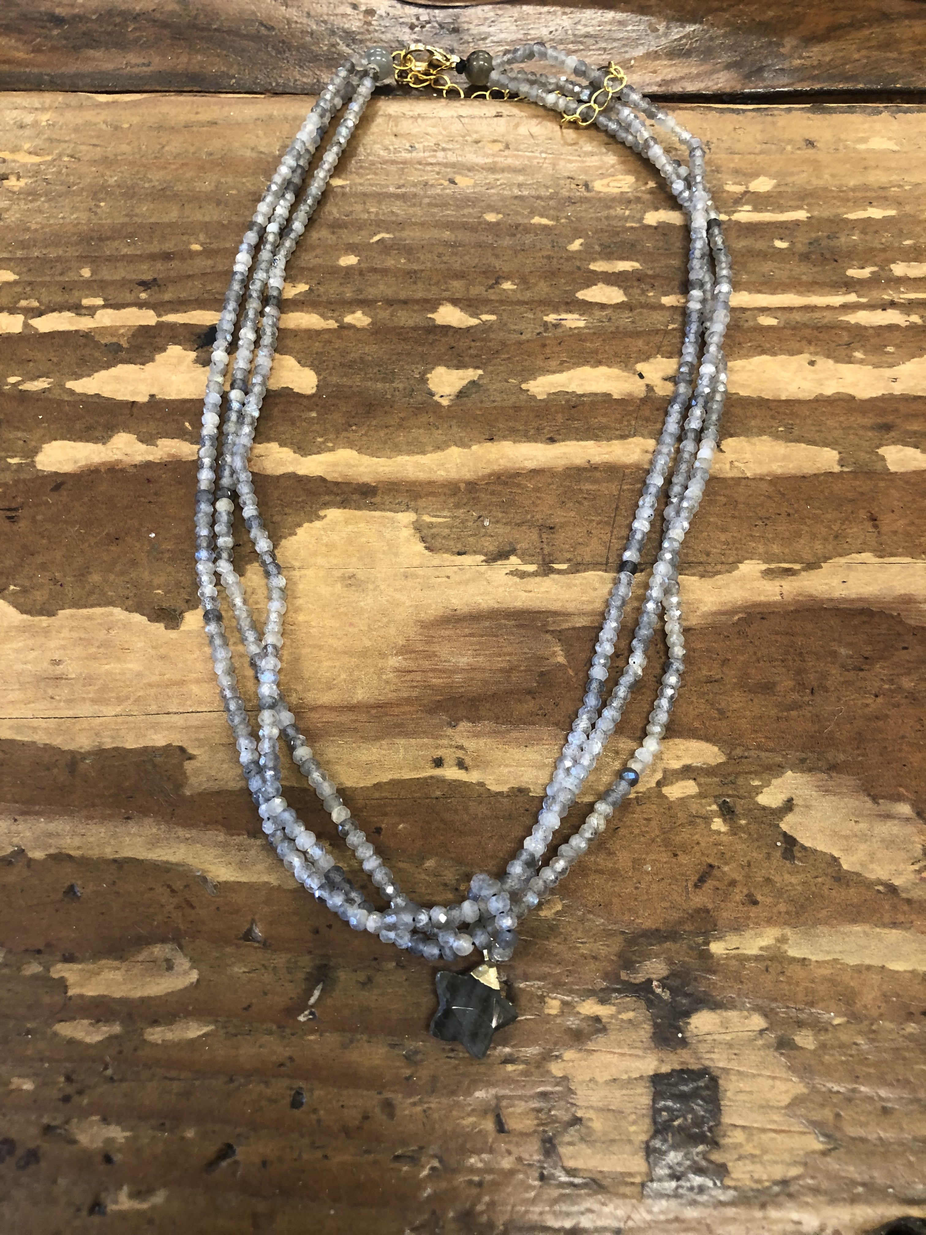 IN faceted Labradorite Multi row Necklace w Star drop