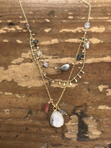 NK WNXF1031 3 row chain moon Stone necklace