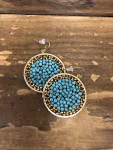 NK WEX5869 Turquoise and gold beaded Disc Earrings