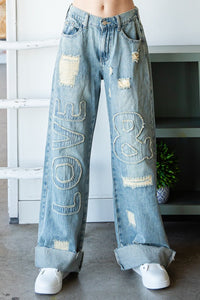 OH- Washed Love Patch Denim Pant