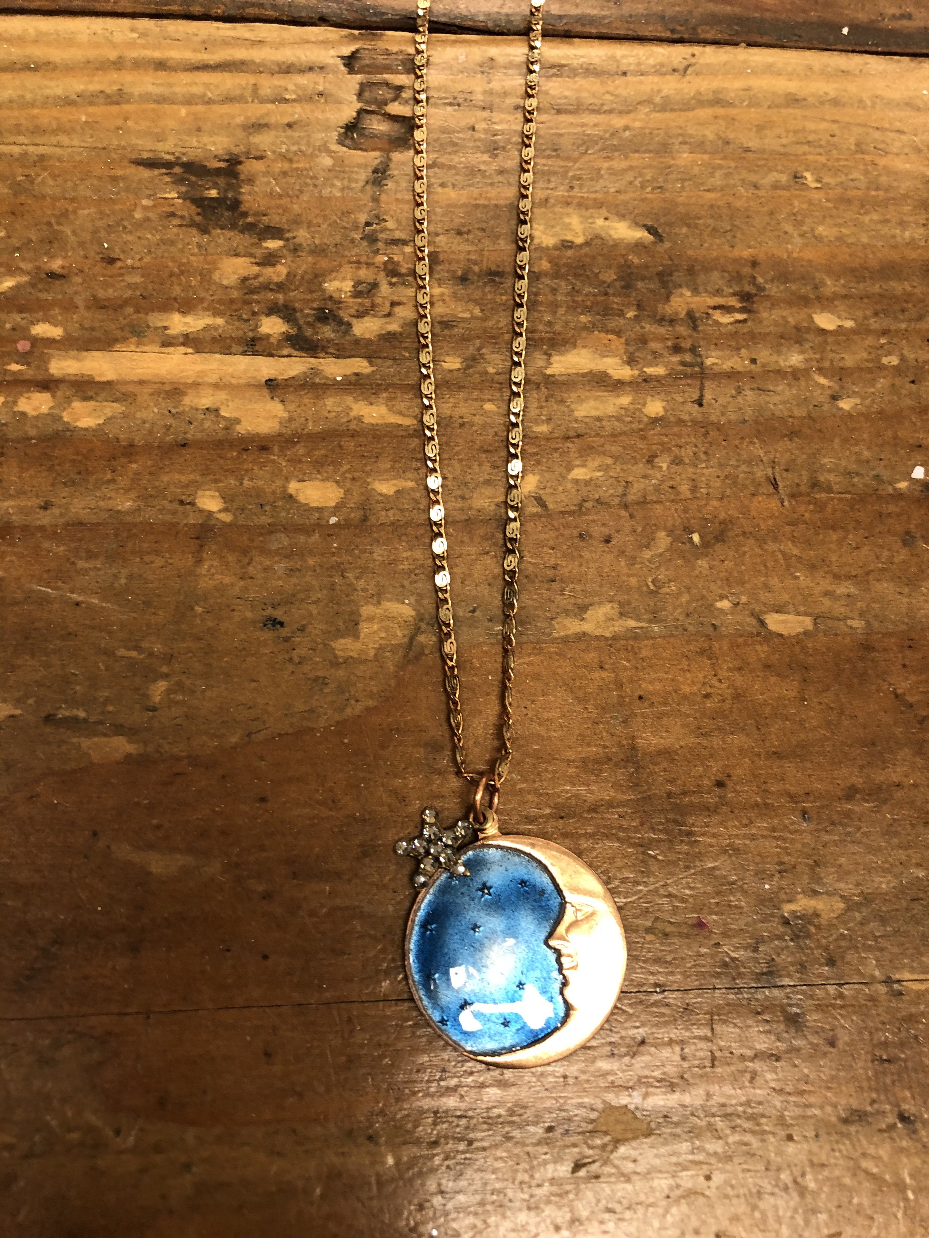 TS Blue Enamel Moon Necklace