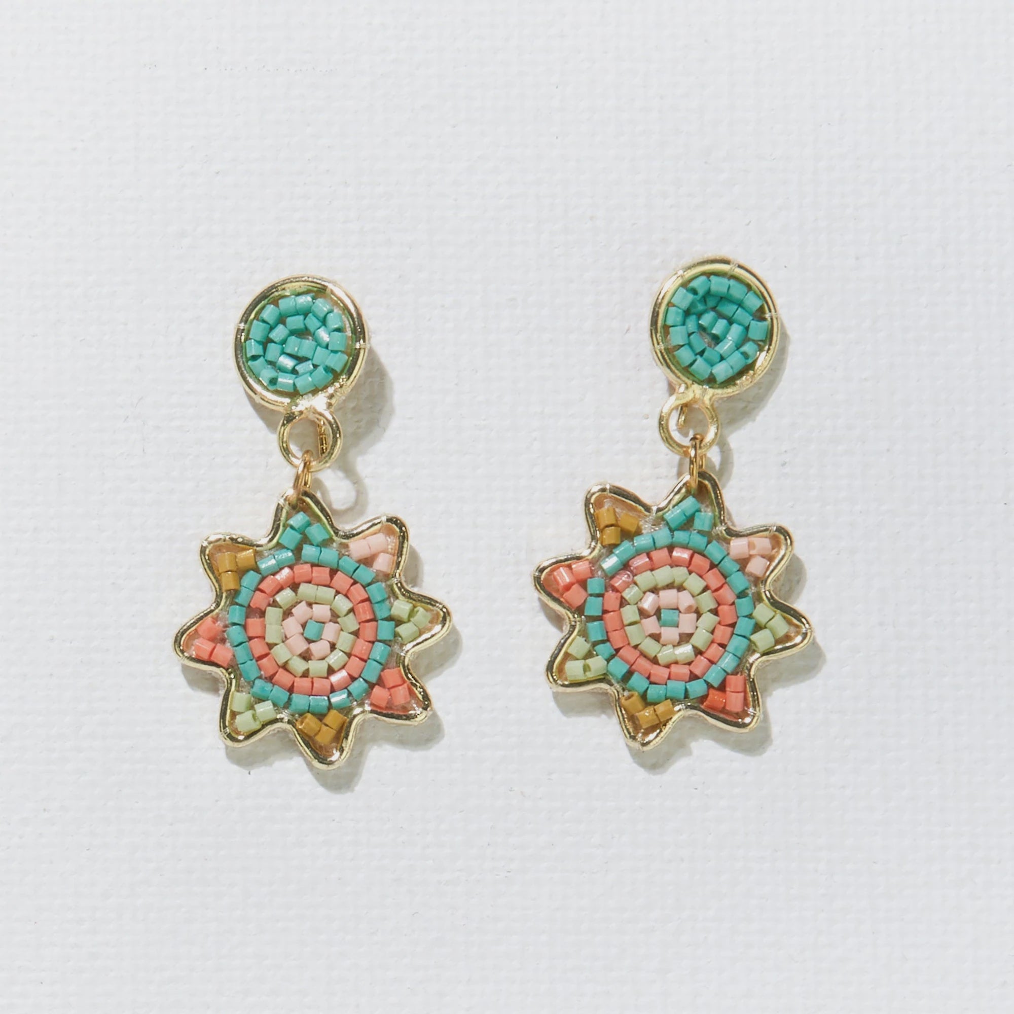 I+A Small Dot and flower brass frame beaded Earrings