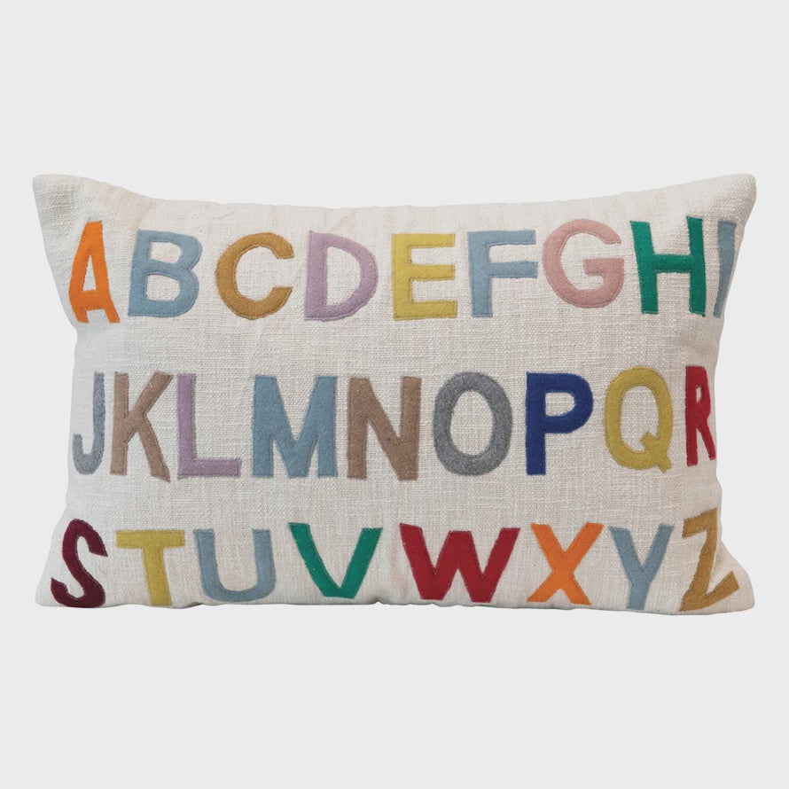 CC -Cotton Lumbar Pillow with Embroidered Alphabet
