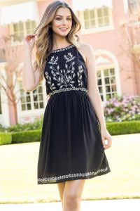 THML -Black Embroidered Halter Dress